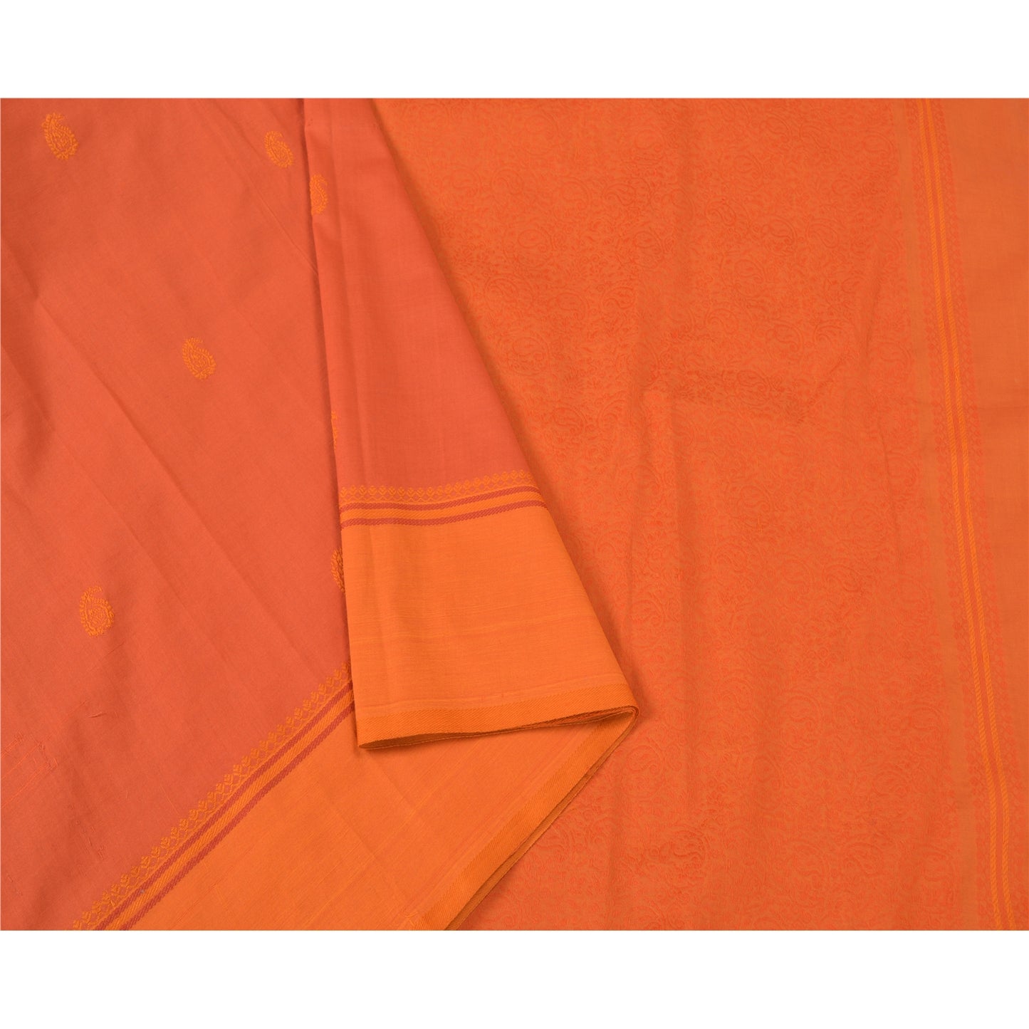 Sanskriti Vintage Orange Sarees Pure Silk Hand-Woven Premium Sari Craft Sustainable Fabric