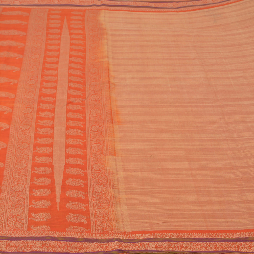 Sanskriti Vintage Peach Sarees 100% Pure Cotton Woven Premium Sari Craft Fabric
