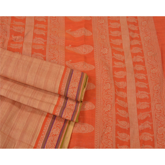 Санскритские винтажные персиковые сари 100% чистый хлопок тканый премиальный сари ремесло устойчивая ткань