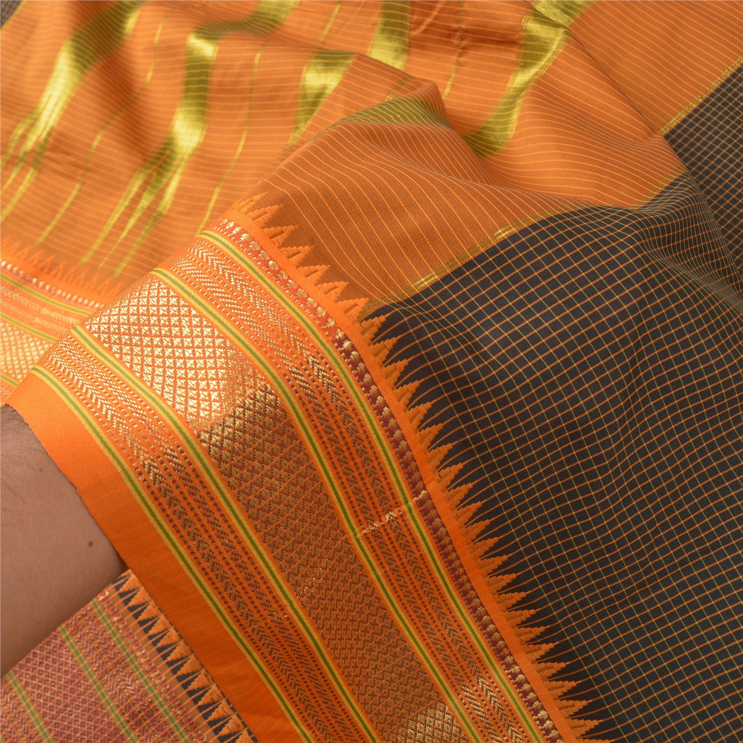 Sanskriti Vintage Sarees Black Zari Woven Artificial Silk Sari 5yd Craft Sustainable Fabric