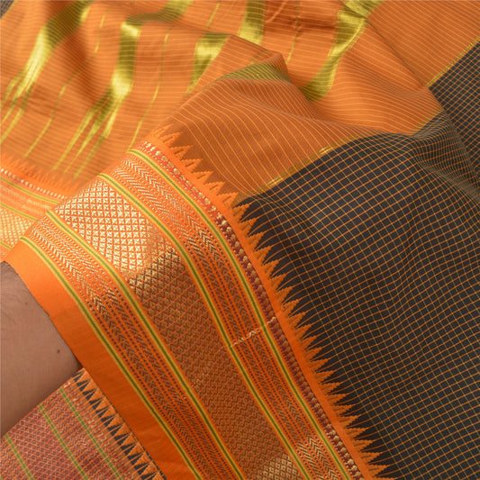 Sanskriti Vintage Sarees Black Zari Woven Artificial Silk Sari 5yd Craft Sustainable Fabric