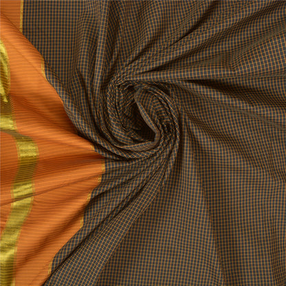 Sanskriti Vintage Sarees Black Zari Woven Artificial Silk Sari 5yd Craft Sustainable Fabric