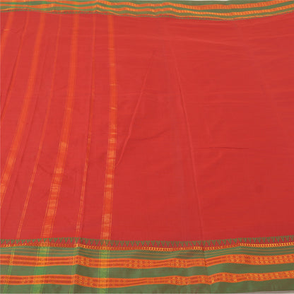 Sanskriti Vintage Sarees Indian Red Zari Woven Artificial Silk Sari Craft Sustainable Fabric