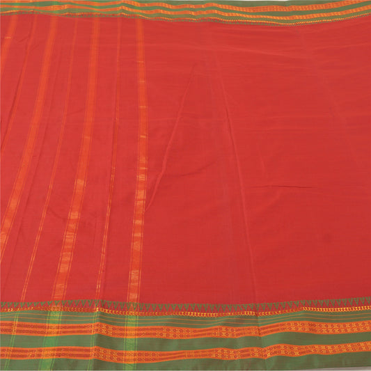 Sanskriti Vintage Sarees Indian Red Zari Woven Artificial Silk Sari Craft Sustainable Fabric