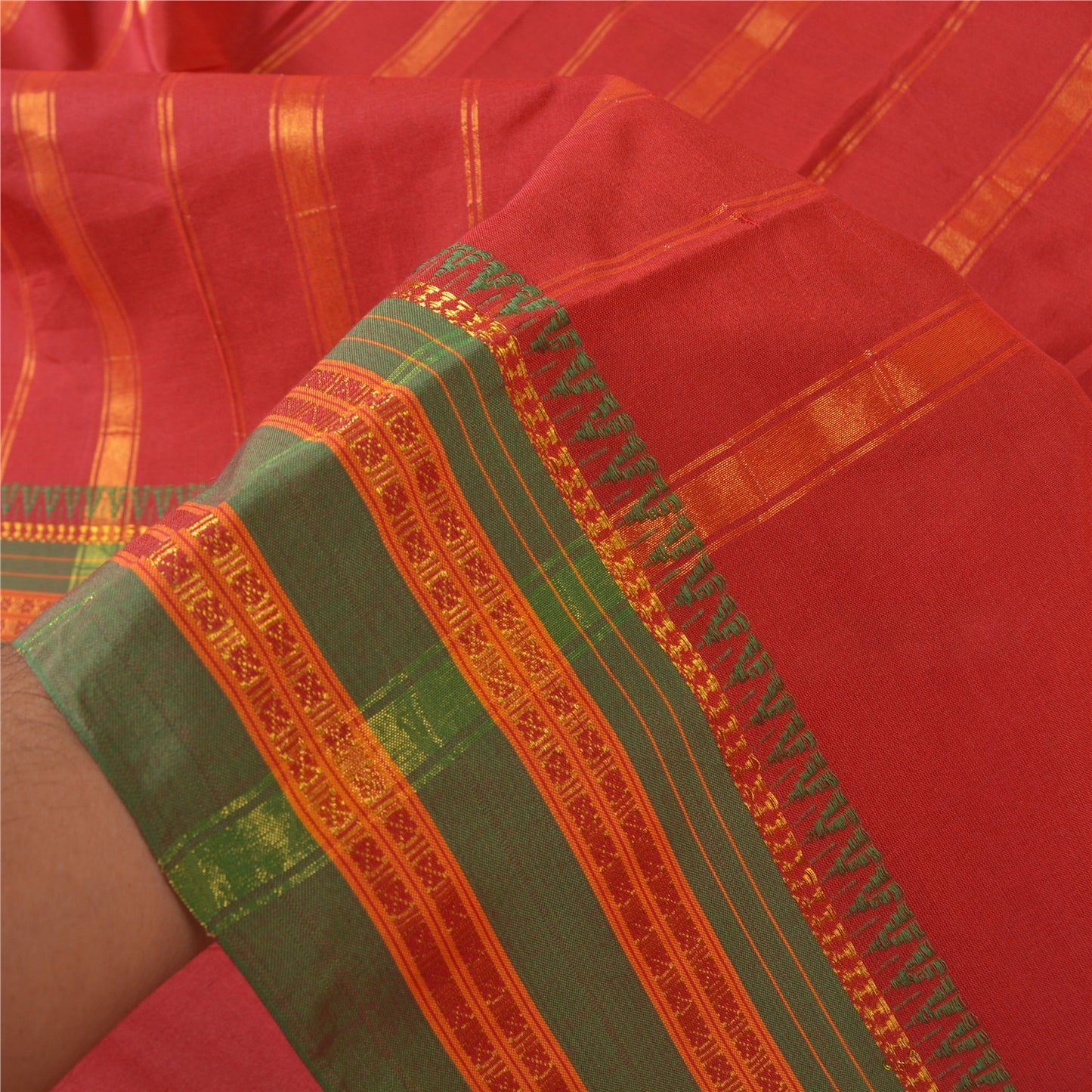 Sanskriti Vintage Sarees Indian Red Zari Woven Artificial Silk Sari Craft Sustainable Fabric