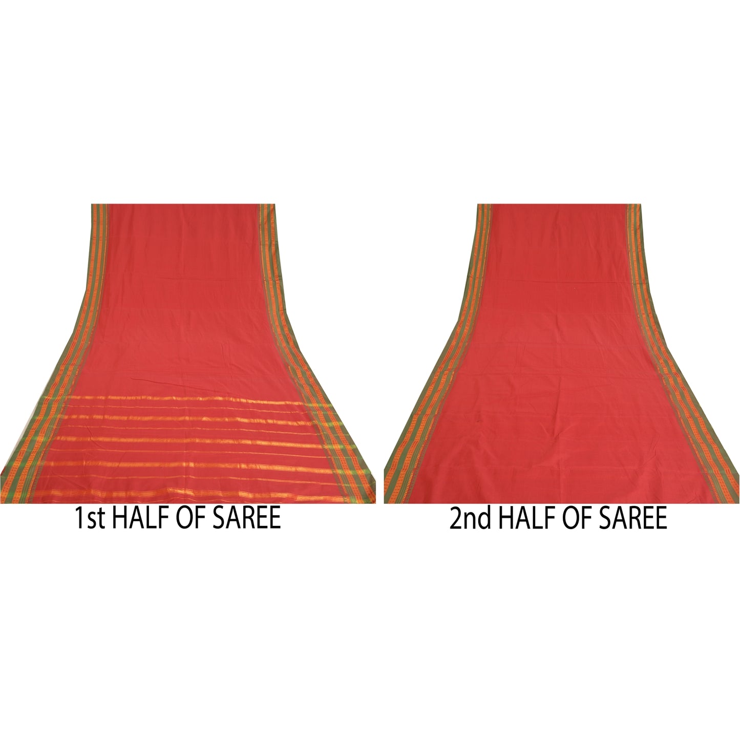 Sanskriti Vintage Sarees Indian Red Zari Woven Artificial Silk Sari Craft Sustainable Fabric