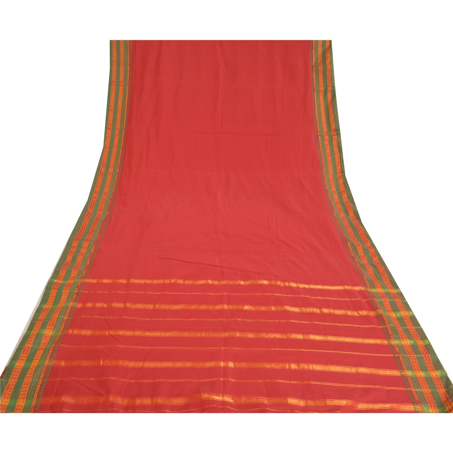 Sanskriti Vintage Sarees Indian Red Zari Woven Artificial Silk Sari Craft Sustainable Fabric