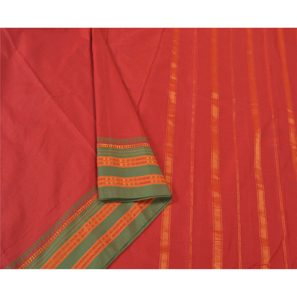 Sanskriti Vintage Sarees Indian Red Zari Woven Artificial Silk Sari Craft Sustainable Fabric