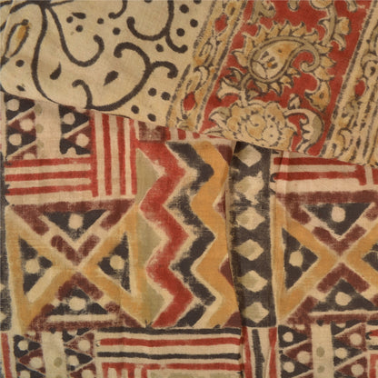 Sanskriti Vintage Sarees Red Hand Block Kalamkari Pure Cotton Sari Craft Sustainable Fabric