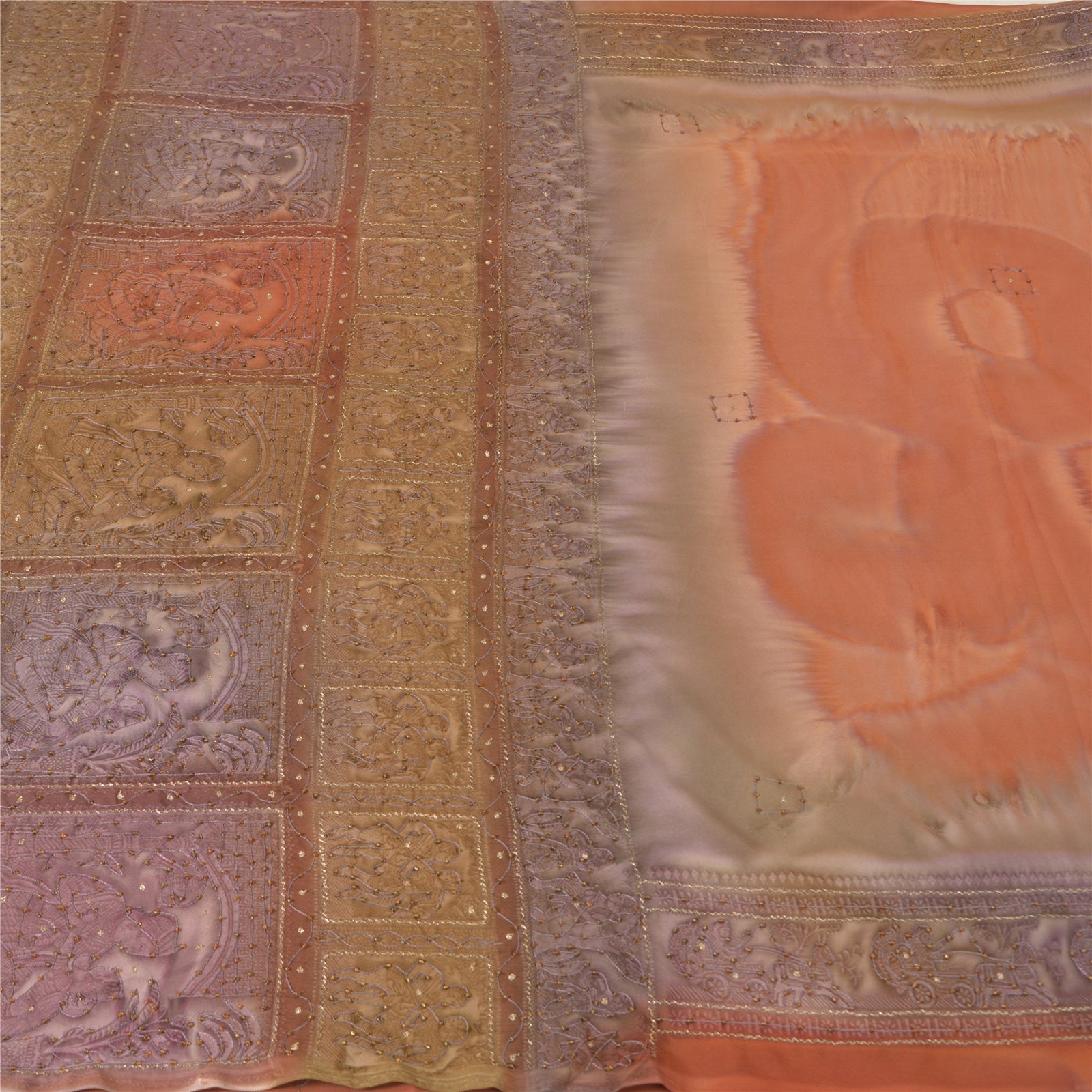 Sanskriti Vintage indiske sarier blandet silke håndperlet premium sari håndværk bæredygtigt stof