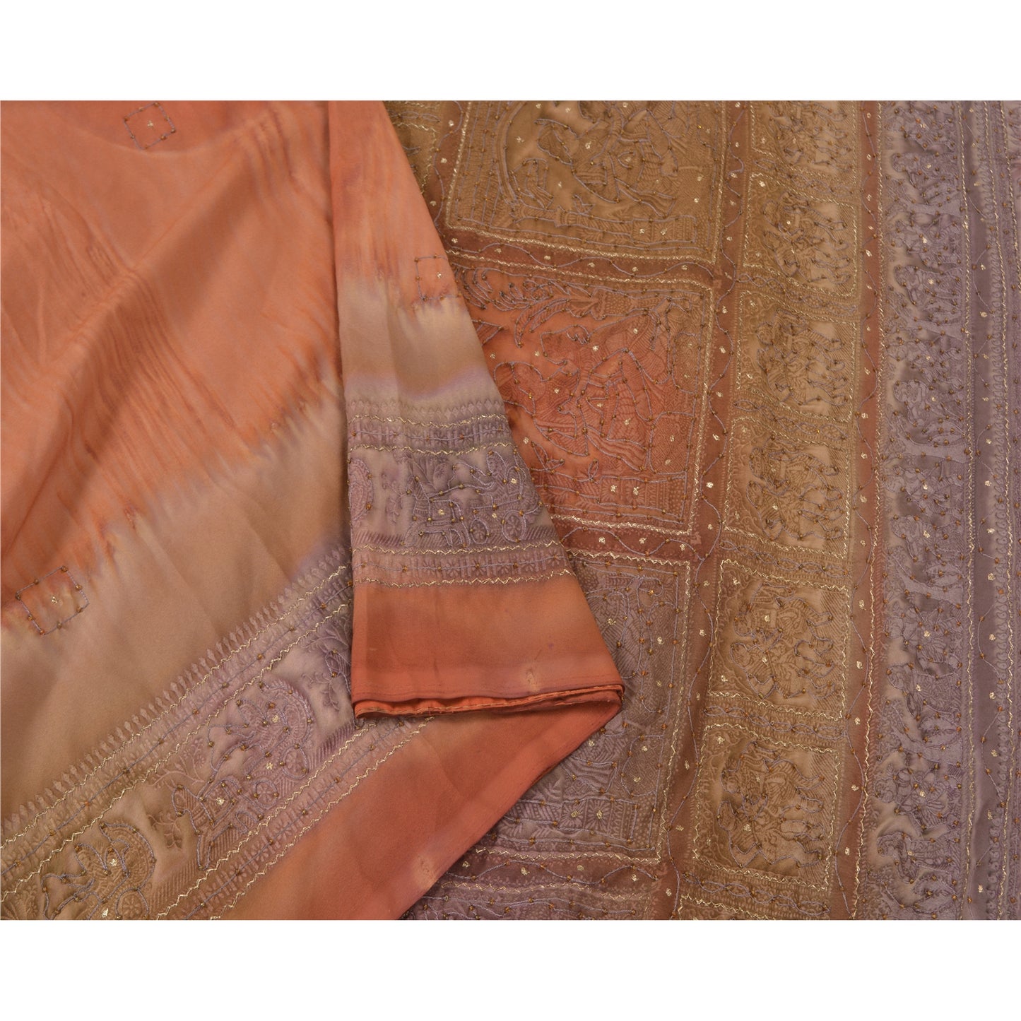 Sanskriti Vintage Indian Sarees Blend Silk Hand Beaded Premium Sari Craft Sustainable Fabric