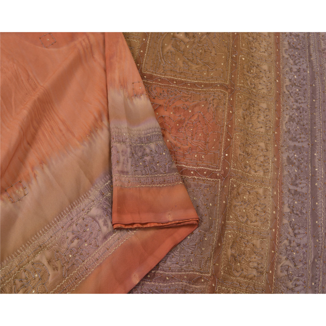 Sanskriti Vintage Indian Sarees Blend Silk Hand Beaded Premium Sari Craft Fabric
