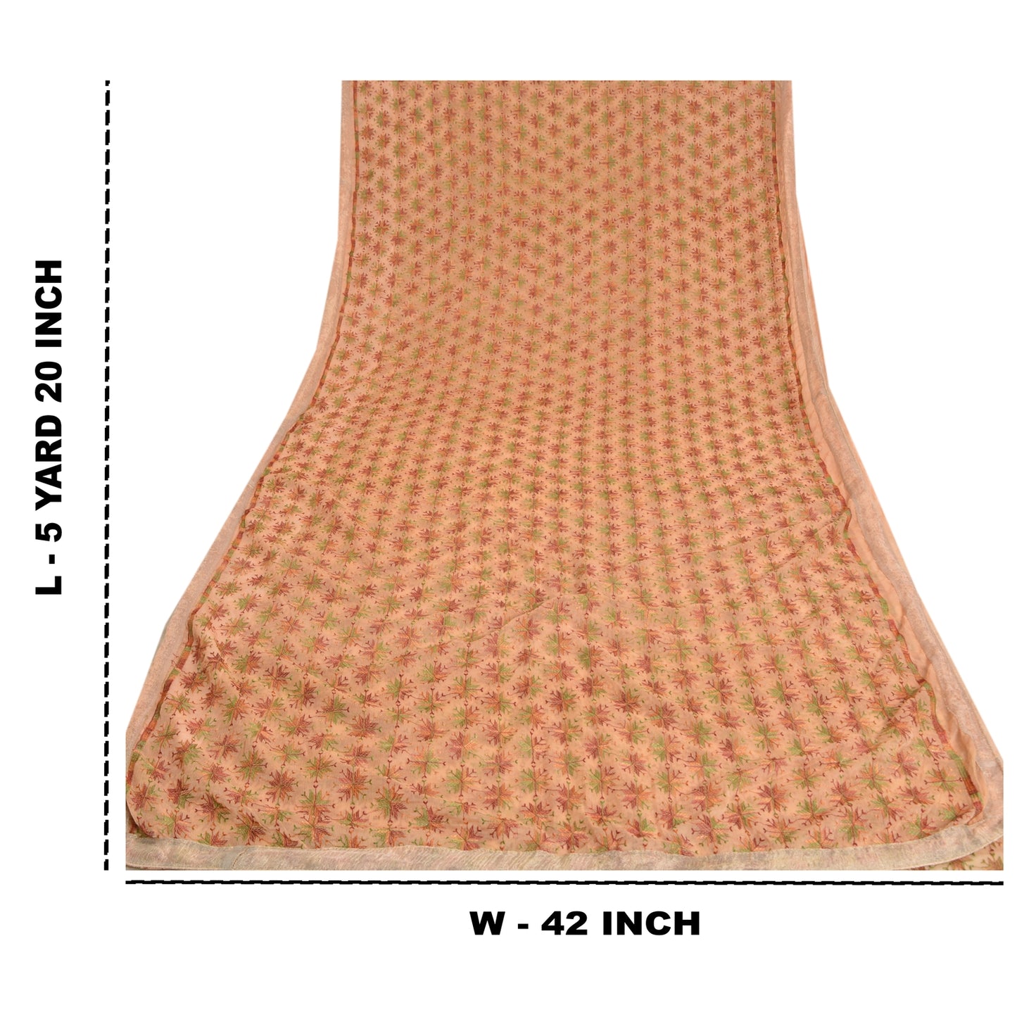 Sanskriti Vintage Peach Sarees Chiffon Embroidered Bagh Phulkari Sari Sustainable Fabric
