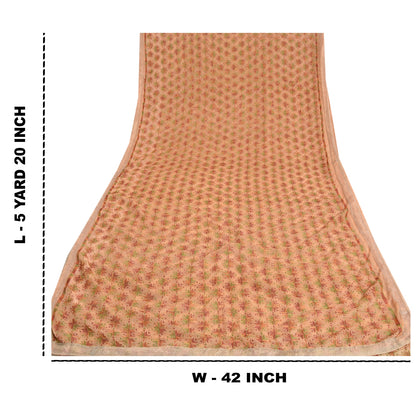 Sanskriti Vintage Peach Sarees Chiffon Embroidered Bagh Phulkari Sari Sustainable Fabric