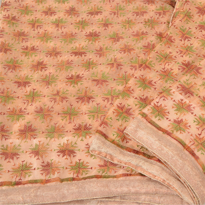 Sanskriti Vintage Peach Sarees Chiffon Embroidered Bagh Phulkari Sari Sustainable Fabric