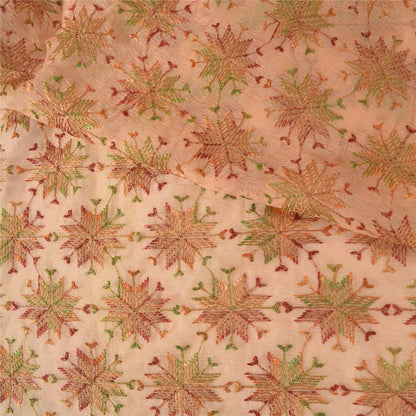 Sanskriti Vintage Peach Sarees Chiffon Embroidered Bagh Phulkari Sari Sustainable Fabric