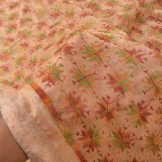 Sanskriti Vintage Peach Sarees Chiffon Embroidered Bagh Phulkari Sari Sustainable Fabric