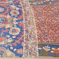 Sanskriti Vintage Blue Indian Sarees Blend Silk Handmade Kalamkari Sari Fabric
