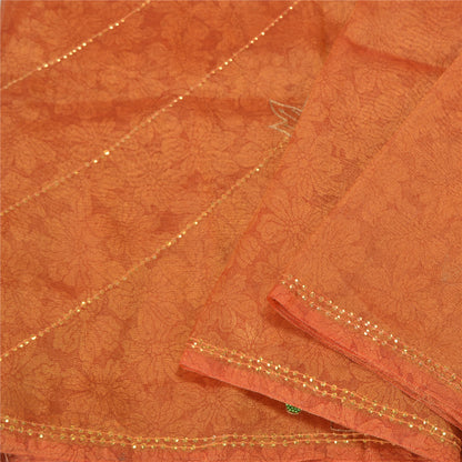 Sanskriti Vintage Golden Orange Sarees Tissue Hand Beaded Woven Sari Sustainable Fabric