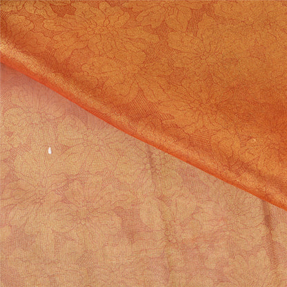 Sanskriti Vintage Golden Orange Sarees Tissue Hand Beaded Woven Sari Sustainable Fabric