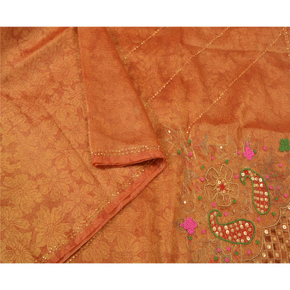 Sanskriti Vintage Golden Orange Sarees Tissue Hand Beaded Woven Sari Sustainable Fabric