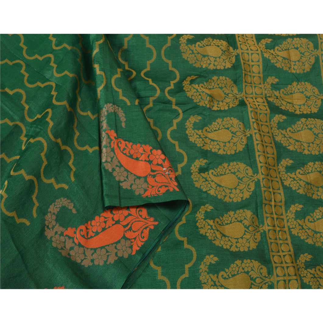 Sanskriti Vintage Green Indian Sarees 100% Pure Silk Woven Sari Craft Fabric