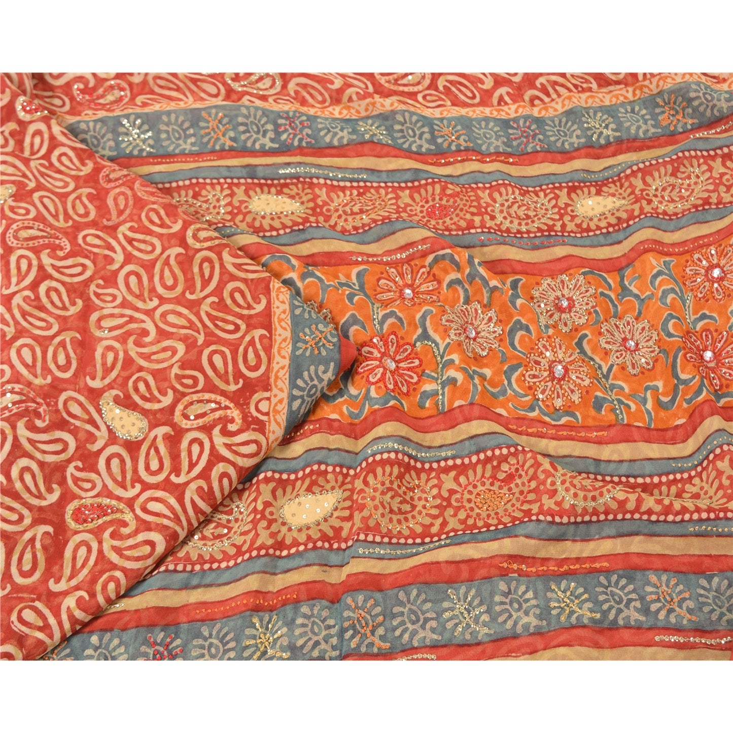 Сари из чистого шелка жоржет ручной работы из бисера на санскрите, сари из экологически чистой ткани