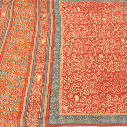 Сари из чистого шелка жоржет ручной работы из бисера на санскрите, сари из экологически чистой ткани