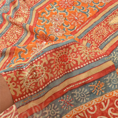 Сари из чистого шелка жоржет ручной работы из бисера на санскрите, сари из экологически чистой ткани