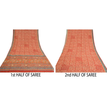 Сари из чистого шелка жоржет ручной работы из бисера на санскрите, сари из экологически чистой ткани