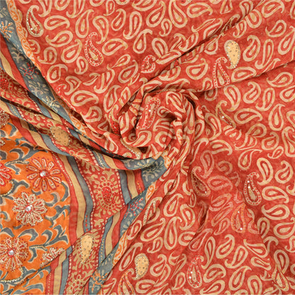 Сари из чистого шелка жоржет ручной работы из бисера на санскрите, сари из экологически чистой ткани