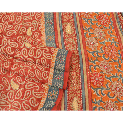 Сари из чистого шелка жоржет ручной работы из бисера на санскрите, сари из экологически чистой ткани