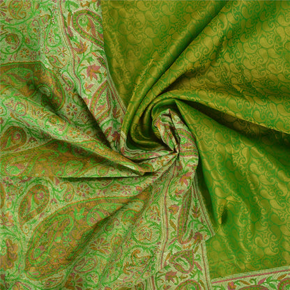 Sanskriti Vintage Green Indian Sarees Art Silk Woven Sari Craft 5 Yard Sustainable Fabric