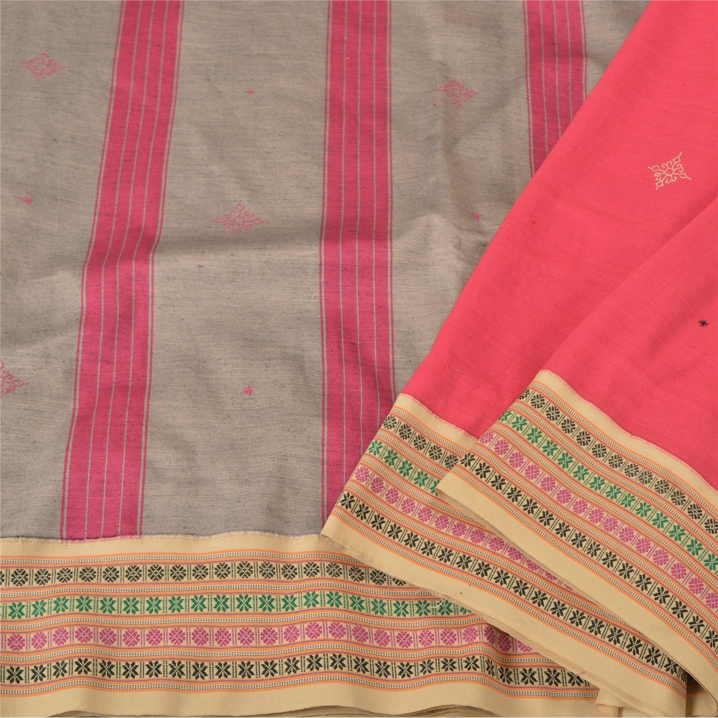 Санскритские винтажные розовые сари из смеси хлопка с ручной вышивкой из синдхи-сари, устойчивая ткань