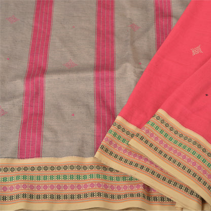 Санскритские винтажные розовые сари из смеси хлопка с ручной вышивкой из синдхи-сари, устойчивая ткань