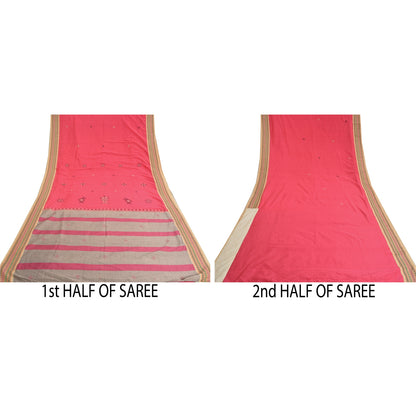 Санскритские винтажные розовые сари из смеси хлопка с ручной вышивкой из синдхи-сари, устойчивая ткань