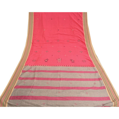 Санскритские винтажные розовые сари из смеси хлопка с ручной вышивкой из синдхи-сари, устойчивая ткань