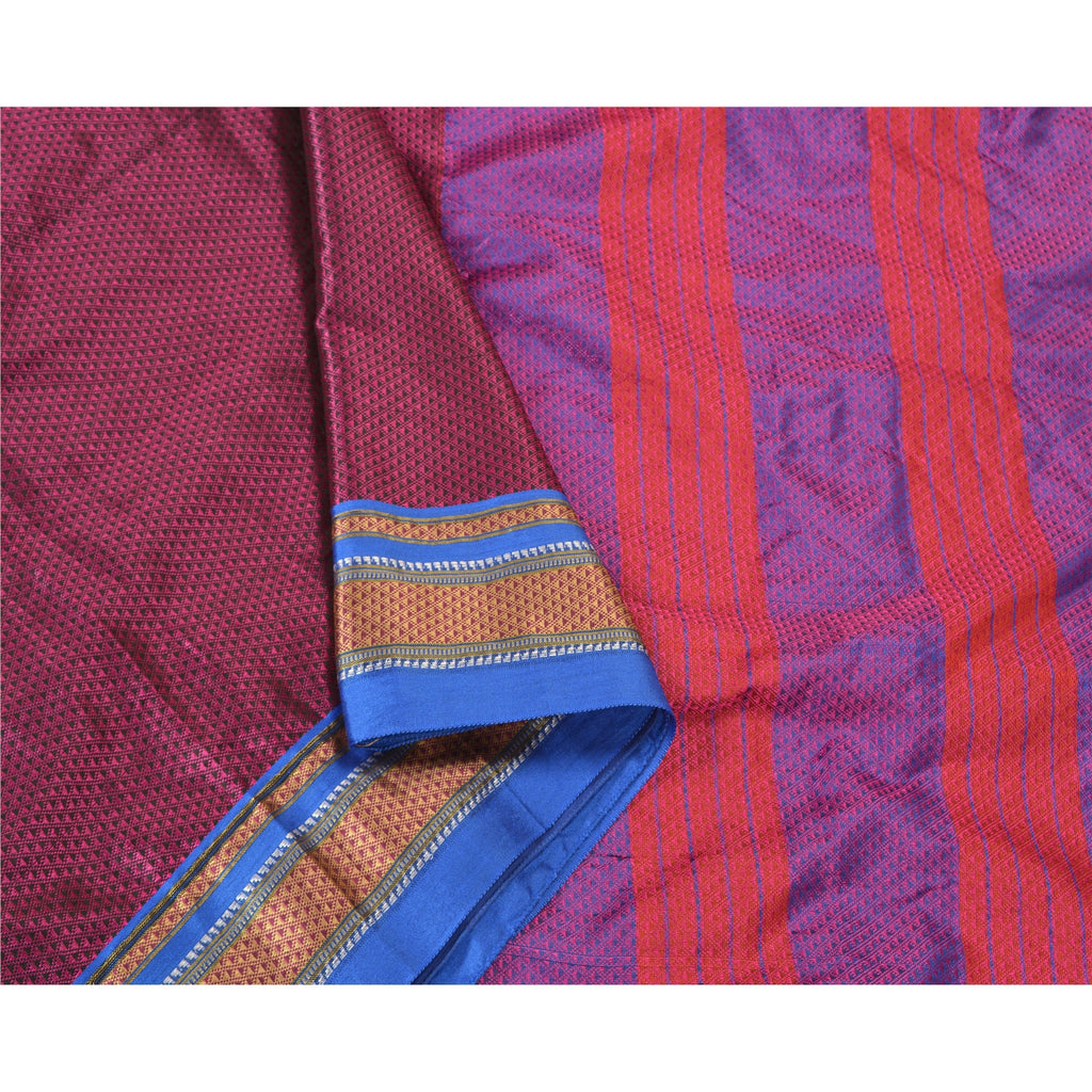Sanskriti Vintage Blue Indian Sarees Art Silk Woven Premium Sari Craft Sustainable Fabric