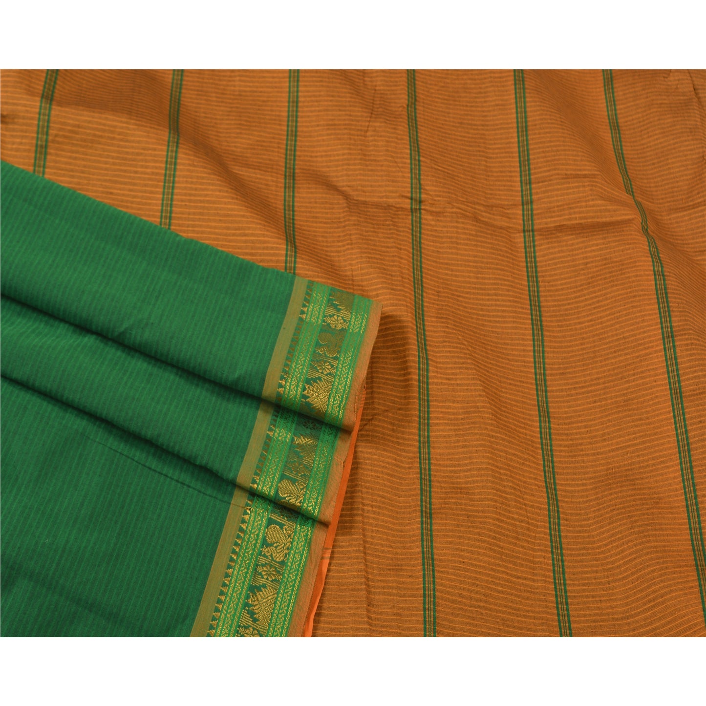 Sanskriti Vintage Saffron Sarees Cotton Silk Woven Ilkal Premium Sari Sustainable Fabric