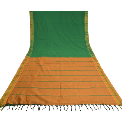 Sanskriti Vintage Saffron Sarees Cotton Silk Woven Ilkal Premium Sari Sustainable Fabric