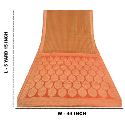 Sanskriti Vintage Green Sarees 100% Pure Silk Woven Printed Sari Craft Sustainable Fabric