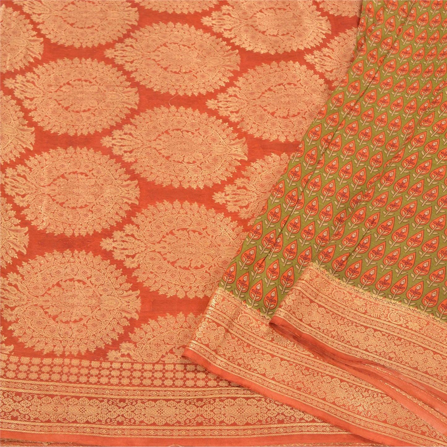 Sanskriti Vintage Green Sarees 100% Pure Silk Woven Printed Sari Craft Sustainable Fabric