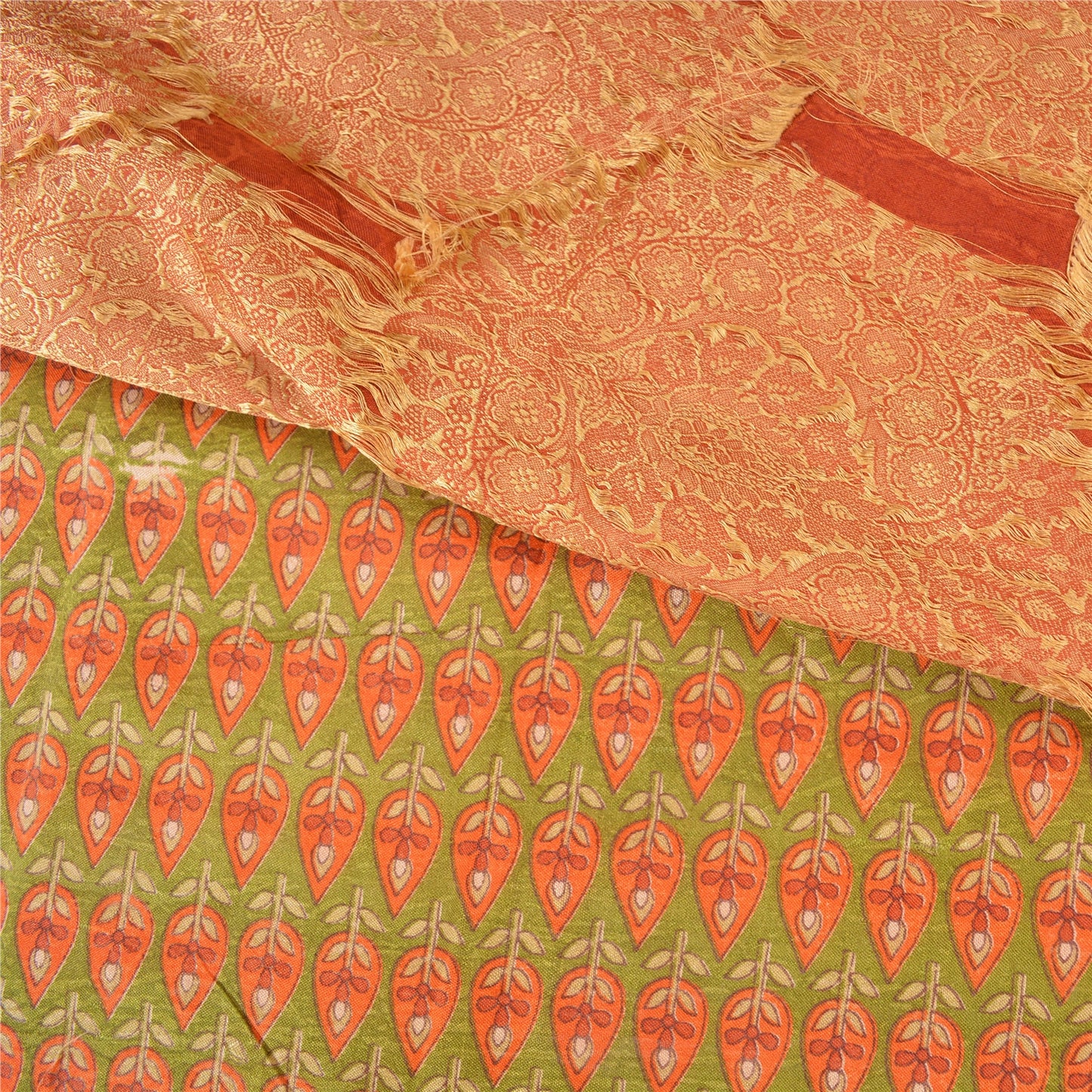 Sanskriti Vintage Green Sarees 100% Pure Silk Woven Printed Sari Craft Sustainable Fabric