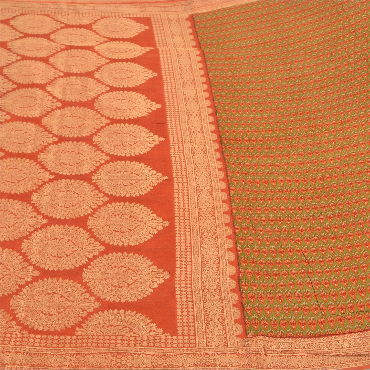 Sanskriti Vintage Green Sarees 100% Pure Silk Woven Printed Sari Craft Sustainable Fabric