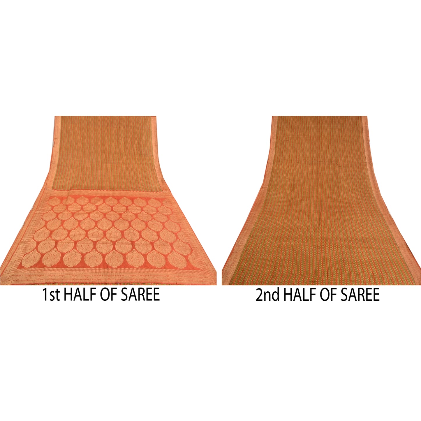 Sanskriti Vintage Green Sarees 100% Pure Silk Woven Printed Sari Craft Sustainable Fabric