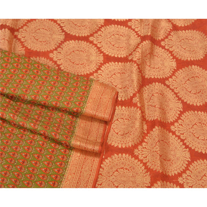 Sanskriti Vintage Green Sarees 100% Pure Silk Woven Printed Sari Craft Sustainable Fabric
