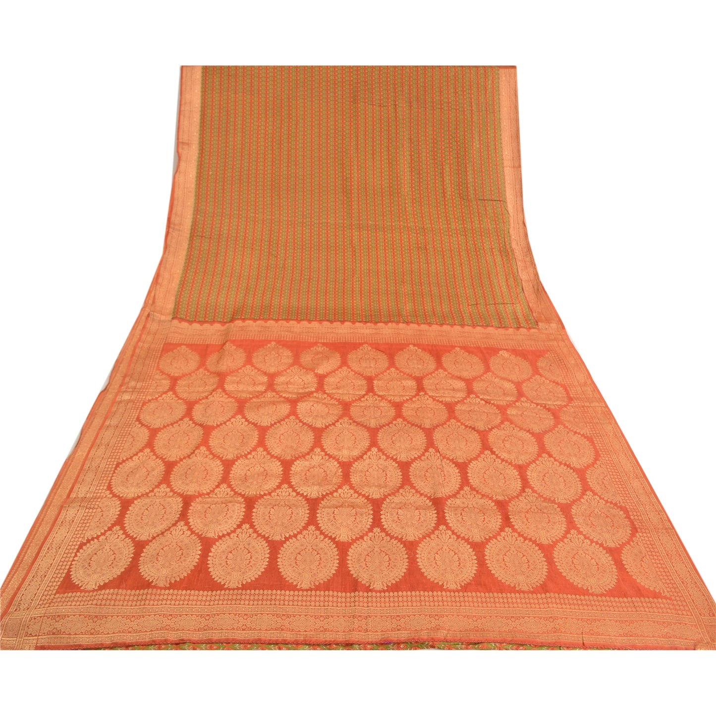 Sanskriti Vintage Green Sarees 100% Pure Silk Woven Printed Sari Craft Sustainable Fabric