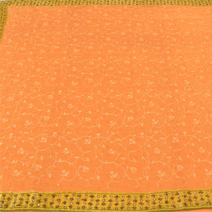 Сари из чистого шелка жоржет ручной работы из бисера на санскрите, сари из экологически чистой ткани