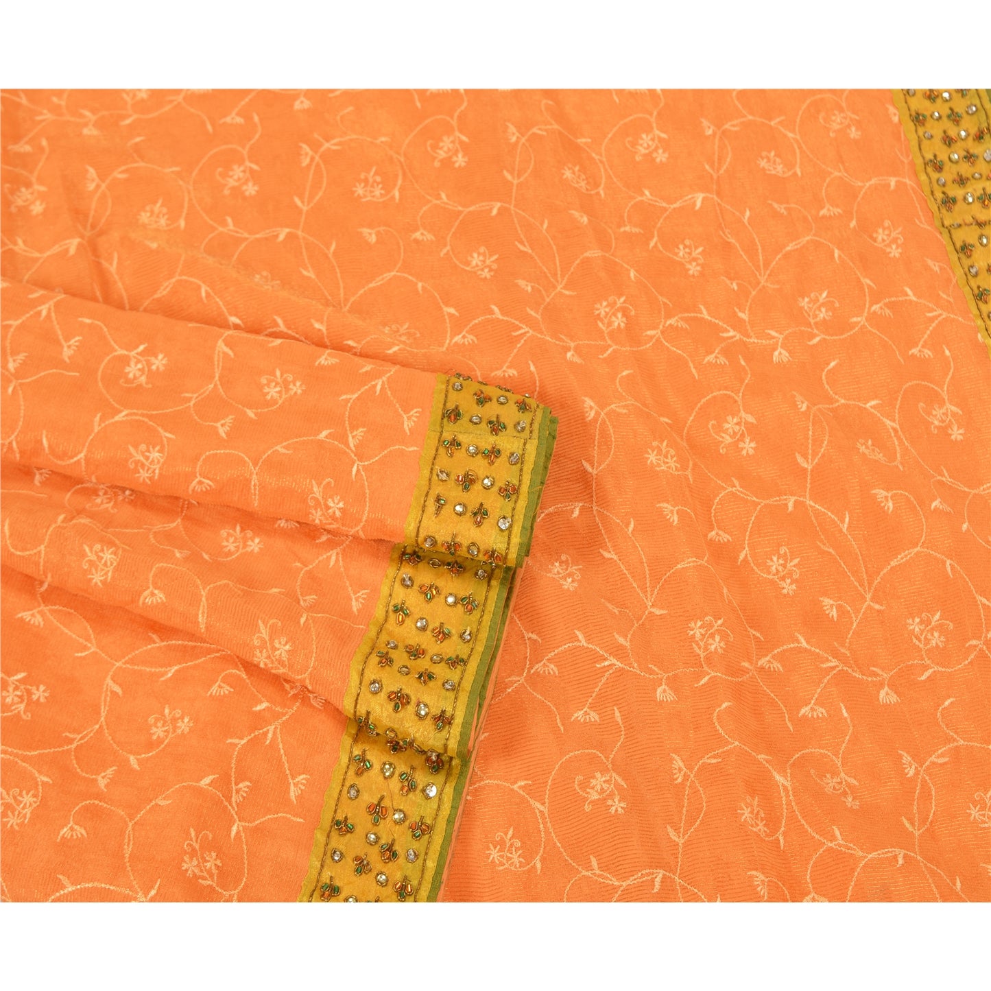 Сари из чистого шелка жоржет ручной работы из бисера на санскрите, сари из экологически чистой ткани