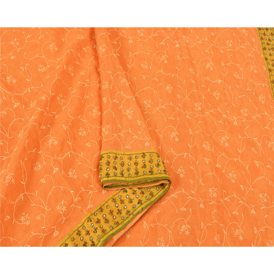 Sanskriti Vintage Bollywood Sarees Pure Georgette Silk Hand Beaded Sari Sustainable Fabric
